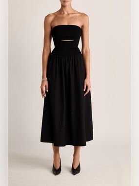 ESSE STUDIOS Strapless Split Cotton Midi Dress in Black Size 4 VGUC